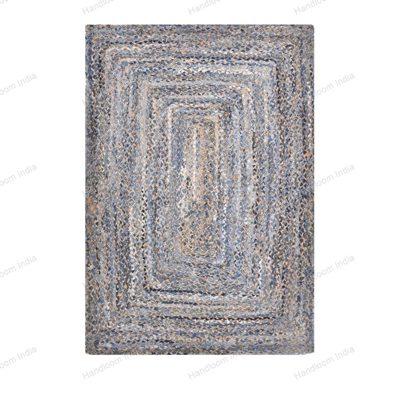 Hand Tufted Rug, Denim Jute Rug for Living Area, Denim Runner for Hall, Custom Braided Rug, Bohemian Area Rug, Denim Yoga Mat, Jute Bath Rug