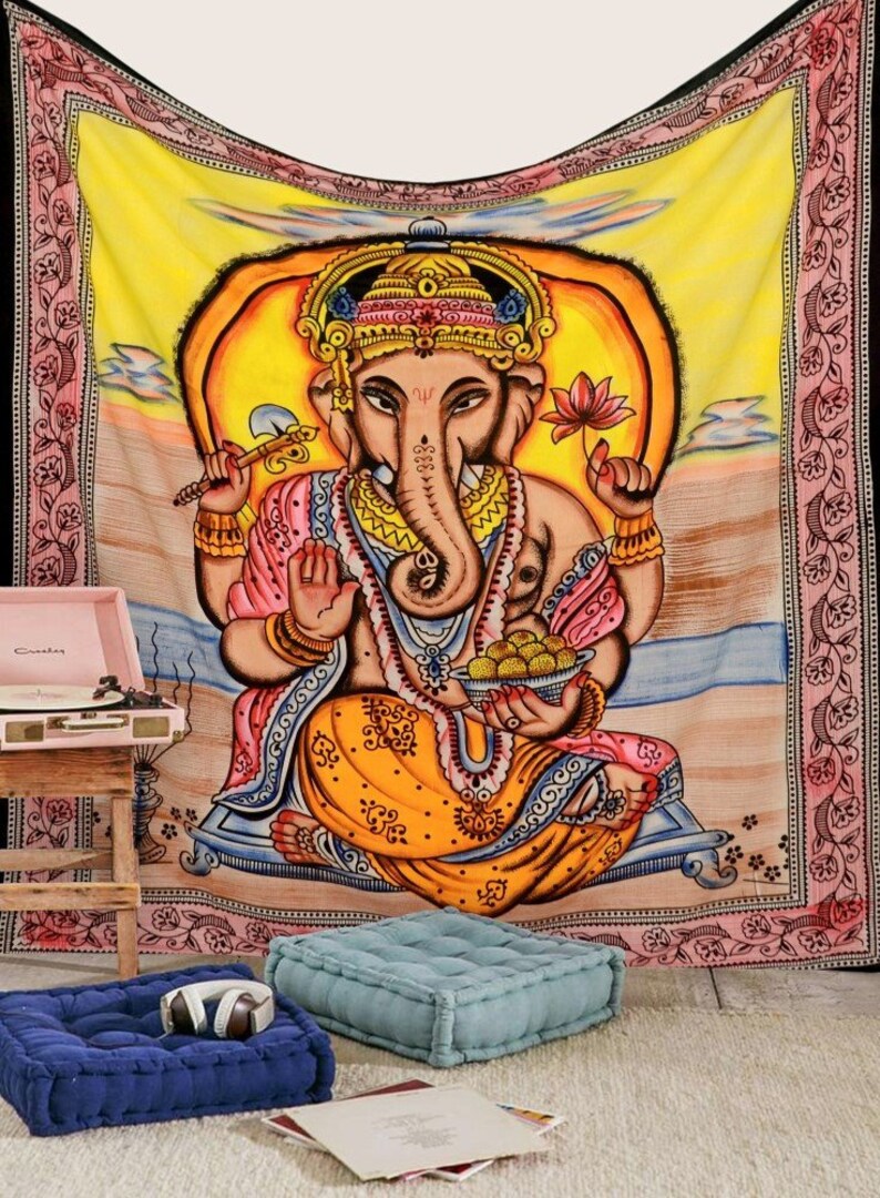 Indian Lord Ganesha Tapestry Hindu God Wall Hanging Dorm Room Etsy