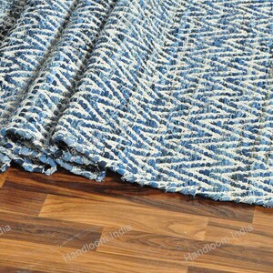 Hand Loomed Rug, Denim Tufted Rug, Woven Scandinavian Rug, Blue Braided Rug, Denim Rug, 5x7 Hand Knotted Rug for Living Area, Hallway Runner