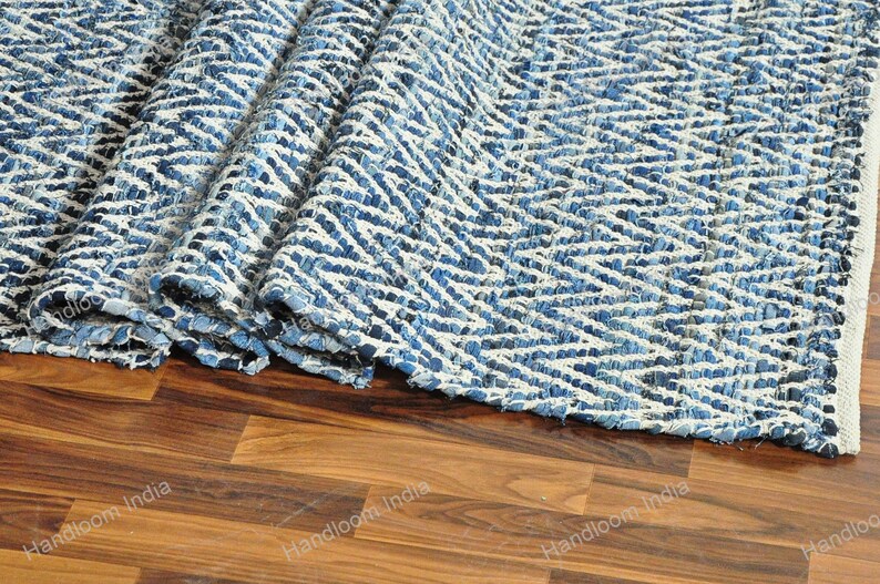 Hand Loomed Rug, Denim Tufted Rug, Woven Scandinavian Rug, Blue Braided Rug, Denim Rug, 5x7 Hand Knotted Rug for Living Area, Hallway Runner