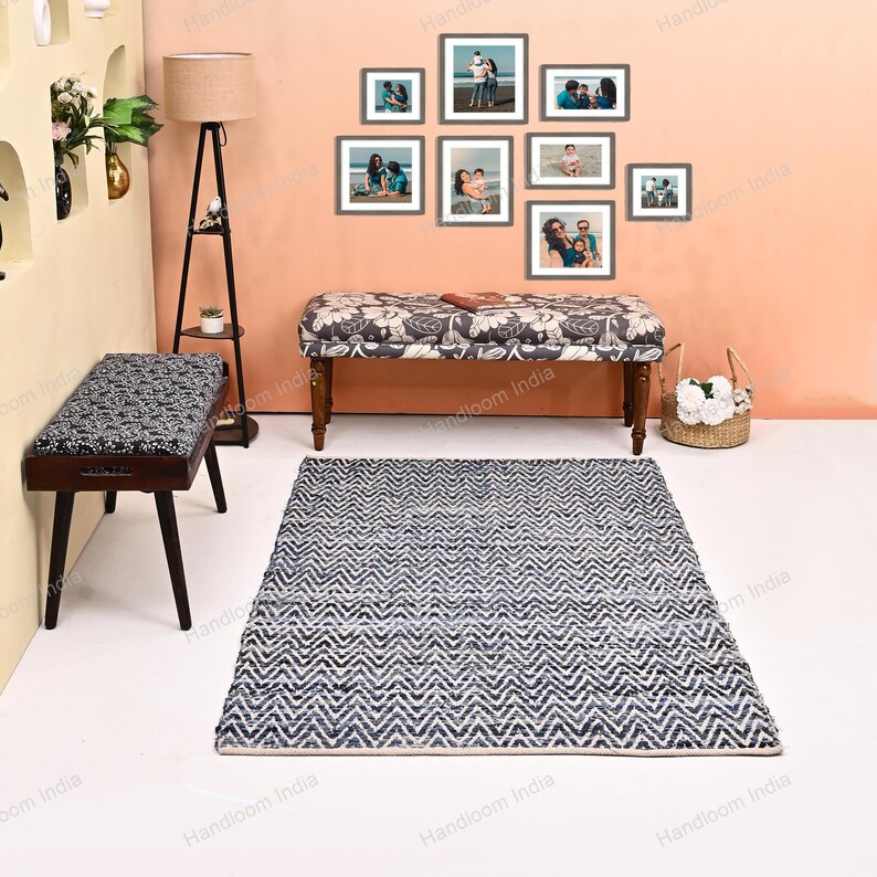 Hand Loomed Rug, Denim Tufted Rug, Woven Scandinavian Rug, Blue Braided Rug, Denim Rug, 5x7 Hand Knotted Rug for Living Area, Hallway Runner