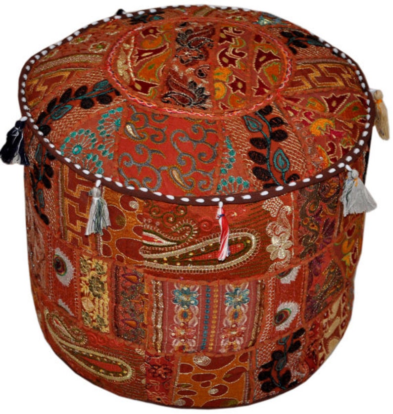 Round Bohemian Ottoman Pouf Ottoman Decorative Cushion Ethnic Etsy