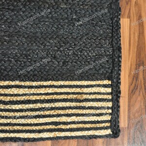 Black Jute Rug Runner, Black Carpet for Hall/Entryway, Extra Jute Area Rug, Jute Runner for Kitchen, Woven Jute Rugs for Bedroom 5X5