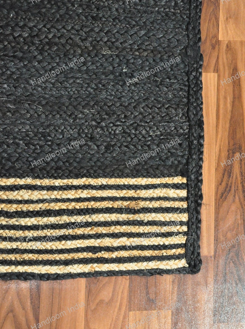 Black Jute Rug Runner, Black Carpet for Hall/Entryway, Extra Jute Area Rug, Jute Runner for Kitchen, Woven Jute Rugs for Bedroom 5X5