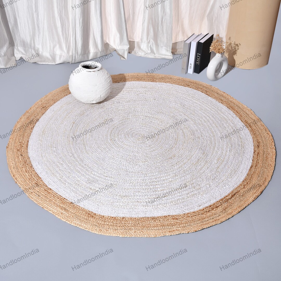 Bordered Round Rug, Natural Jute Rug, Round Sisal Rug, Braided Rug, Round Hemp Rug, Boho Round
