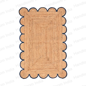 Scalloped Rug Runner, Jute Scallop Rug, Scalloped Runner, Custom Rug, Area Rug 4x6, Scalloped Doormat 2X3, Handwoven Rug, Rug for Kitchen