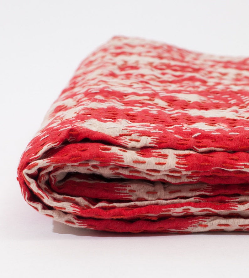 Kantha Quilt Red Ikat Kantha Throw Blanket in Twin Size Etsy