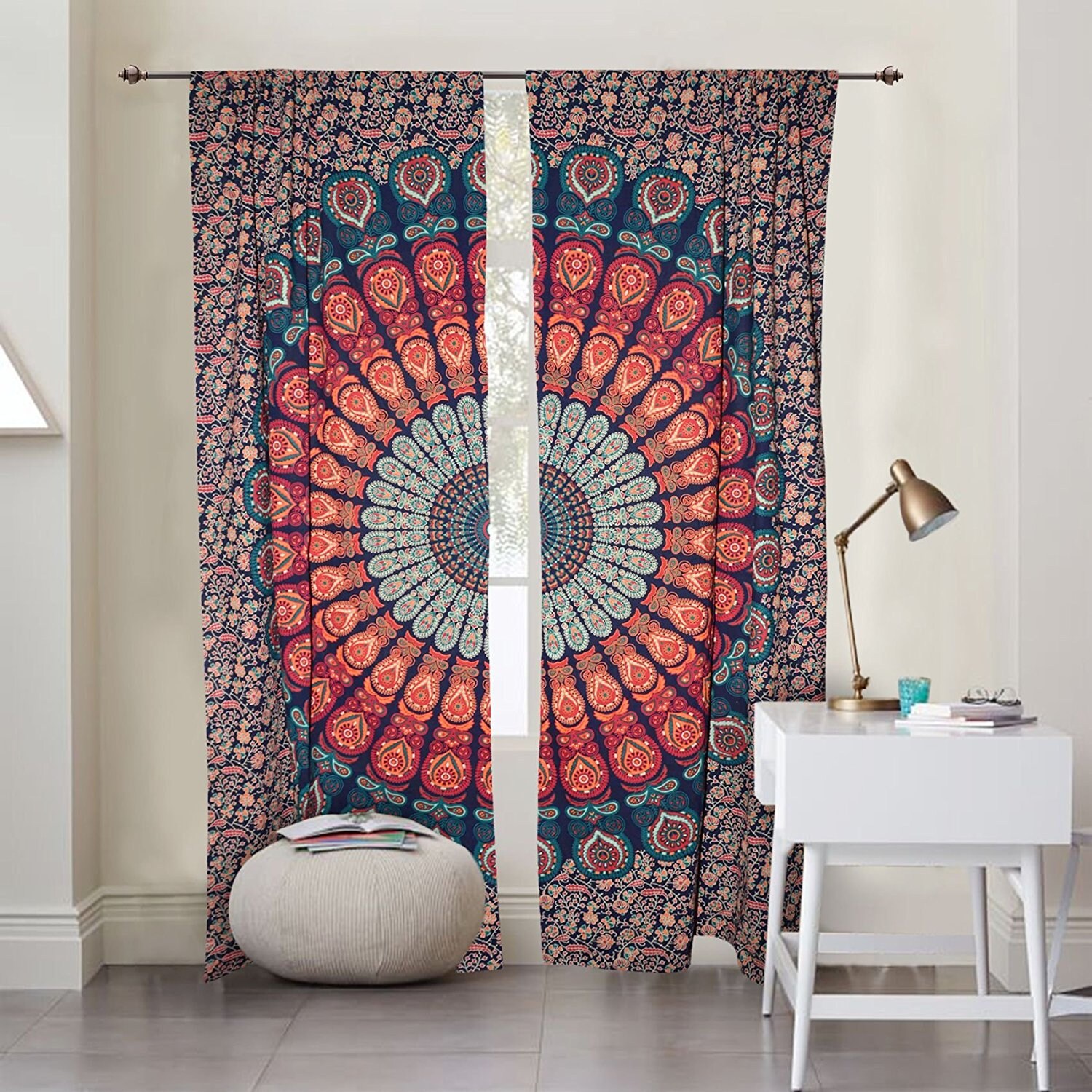 Indian Mandala Window Door Curtains Cotton Balcony Drape Living Room Curtain Set Indian Mandala Window Door Curtains Cotton Balcony Drape Living Room Curtain Set