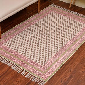 Washable Rug for Dining Room, Large Cotton Rug for Living Room, Cotton Area Rug, Hand Block Print Rug, Machine Washable Rug, Kitchen Rug