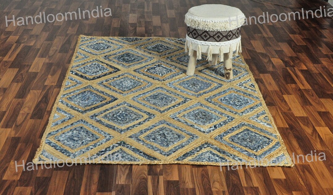 Denim Jute Rug, Soft Tufted Rug, Denim Woven Rug 5x8 for Living Room ...