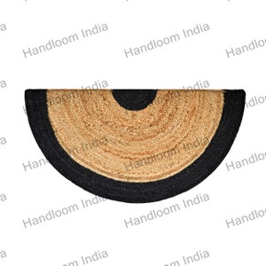 Beige & Black Natural Fiber Half Round Rug for Welcome Door 4 feet, Braided Kitchen Door Mats, Half Circle Staircase Rug, Entrance Gate Rugs