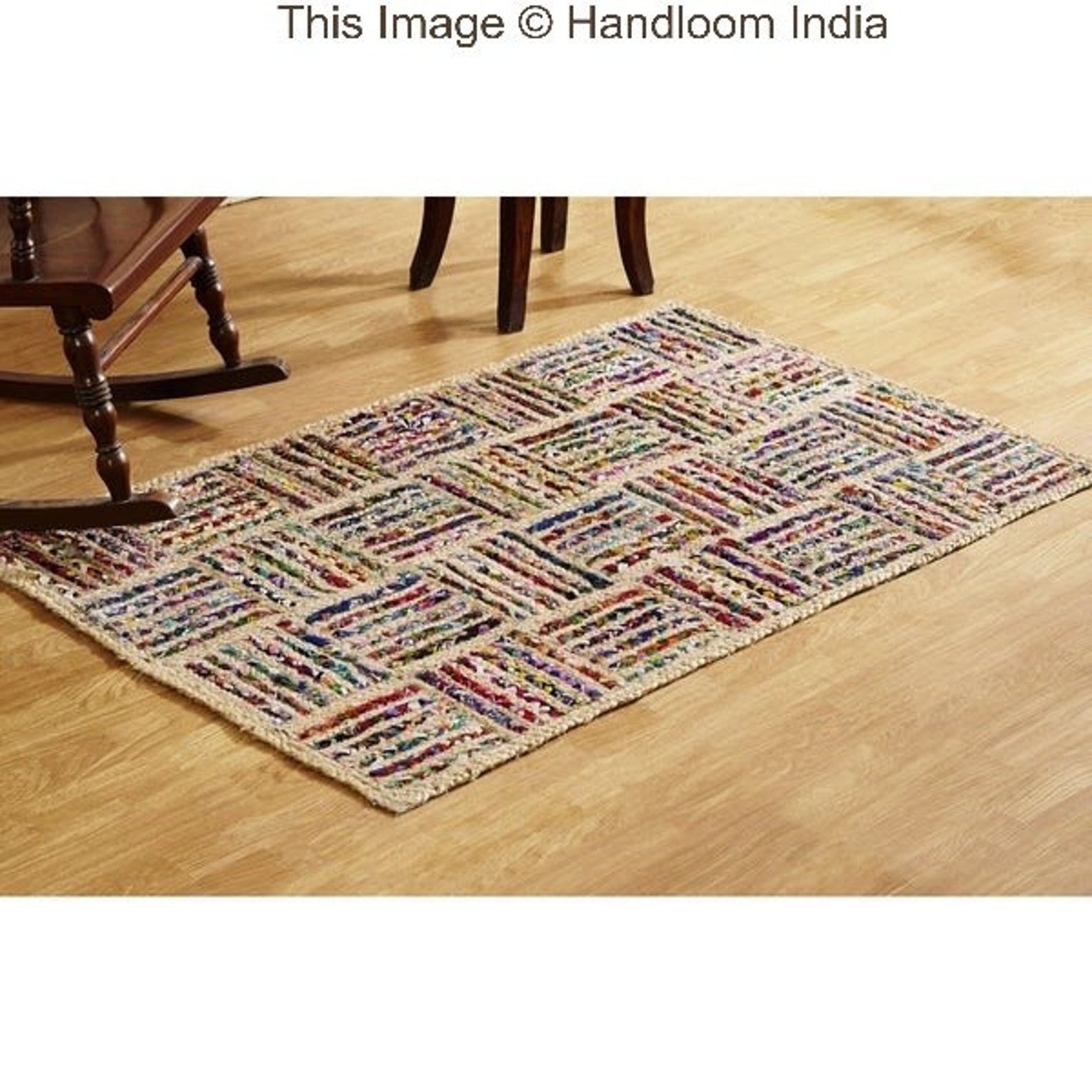 Checkered Pattern Jute Rug for Living Room 8x10 Eco Friendly Etsy