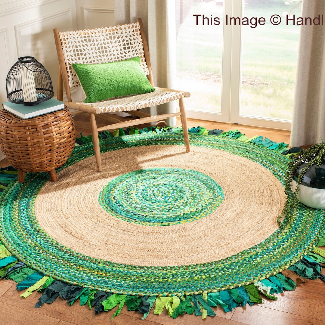 Buy 5 X 5 Round Braided Rugs With Fringes on SALE Natural - Etsy