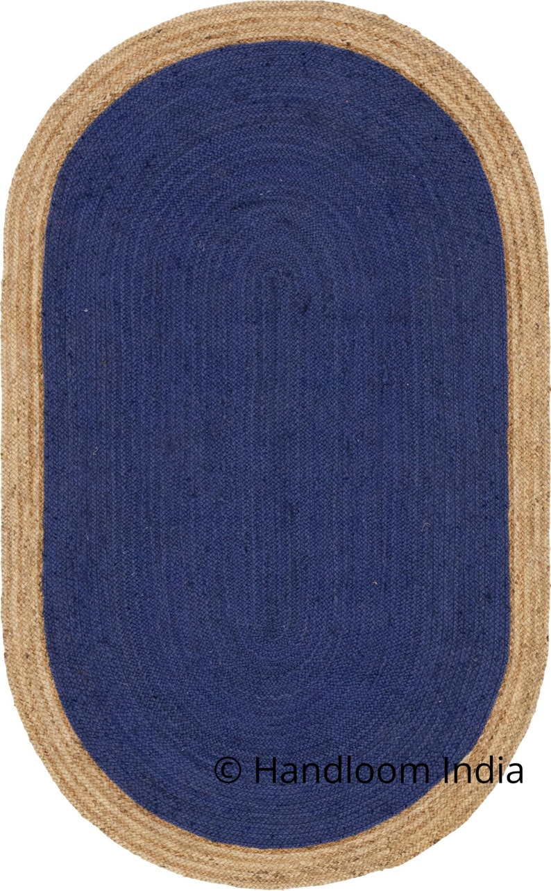 Oval Navy Blue Hand Woven Jute Rugs Indian Braided Jute Rug Etsy