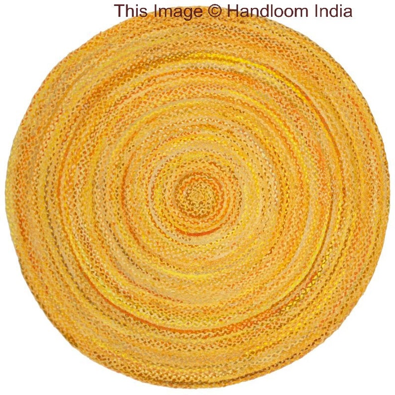 5 Feet Round Braided Yellow Area Rug for Living Room Etsy