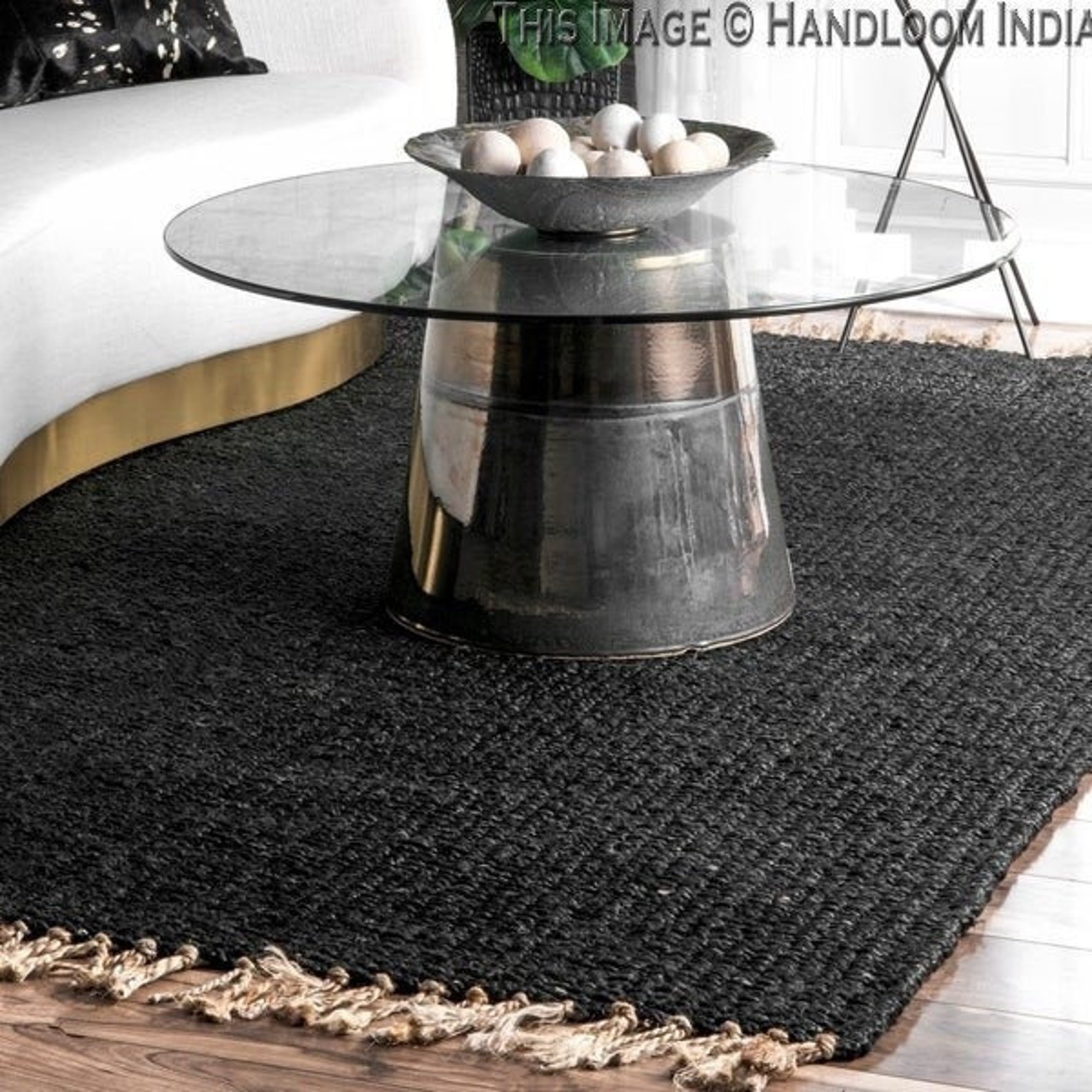 Braided Jute Rug Jute Tufted Rug 5x8 for Living Room Black - Etsy