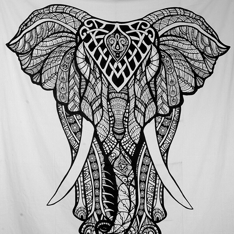 Elephant Tapestry Black and White Tapestries Wall Hanging Etsy