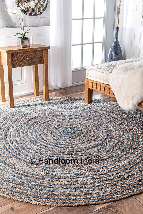Denim Braided Rug 2 Feet Round Denim Area Rug Indian Braided Etsy