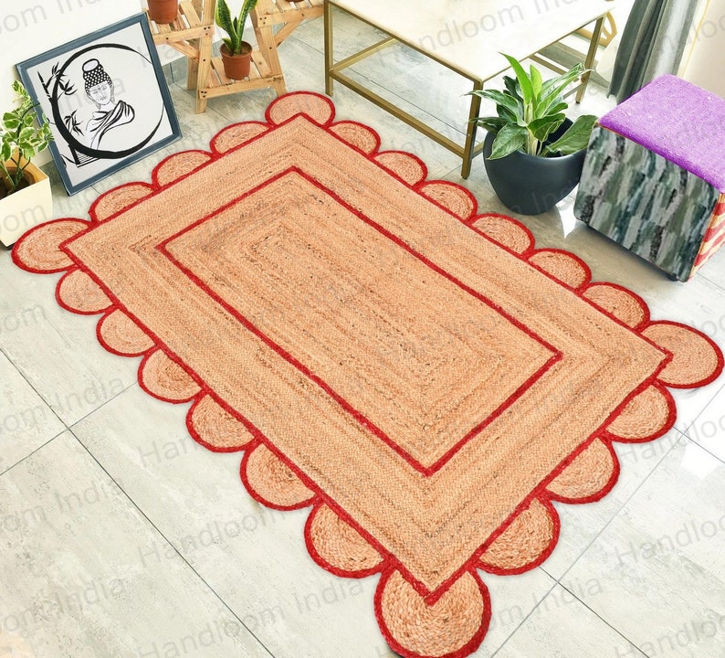 Christmas Decor Rugs, Low Cost Rug, Jute Rug Runner, Scalloped Rug