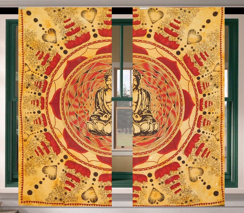 Psychedelic Buddha Tapestry Boho Buddha Curtain Set Dorm Room Etsy