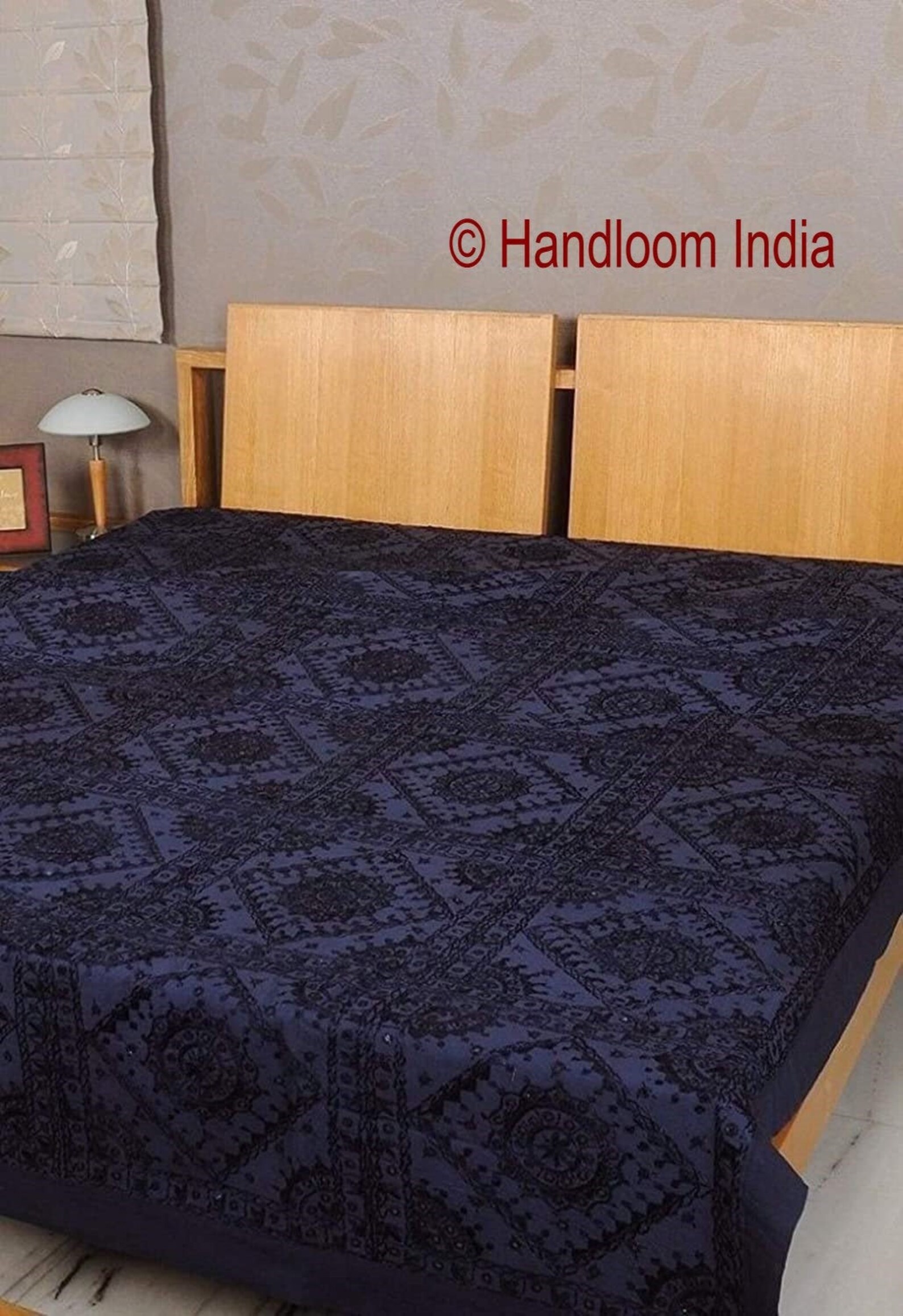Black Embroidered Mirror Work Queen Bed Covers Indian Handmade Etsy