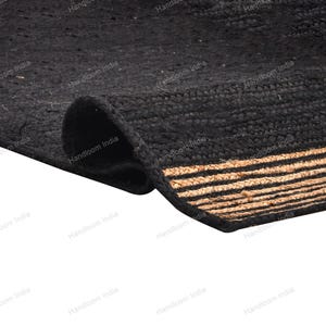 Black Jute Rug Runner, Black Carpet for Hall/Entryway, Extra Jute Area Rug, Jute Runner for Kitchen, Woven Jute Rugs for Bedroom 5X5