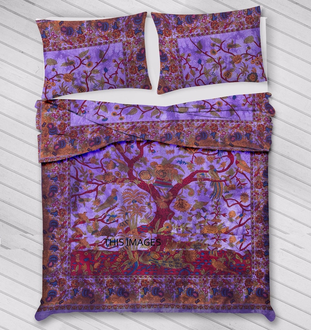 Purple Tree of Life Bedding Set Queen Cotton Duvet Cover Boho Etsy