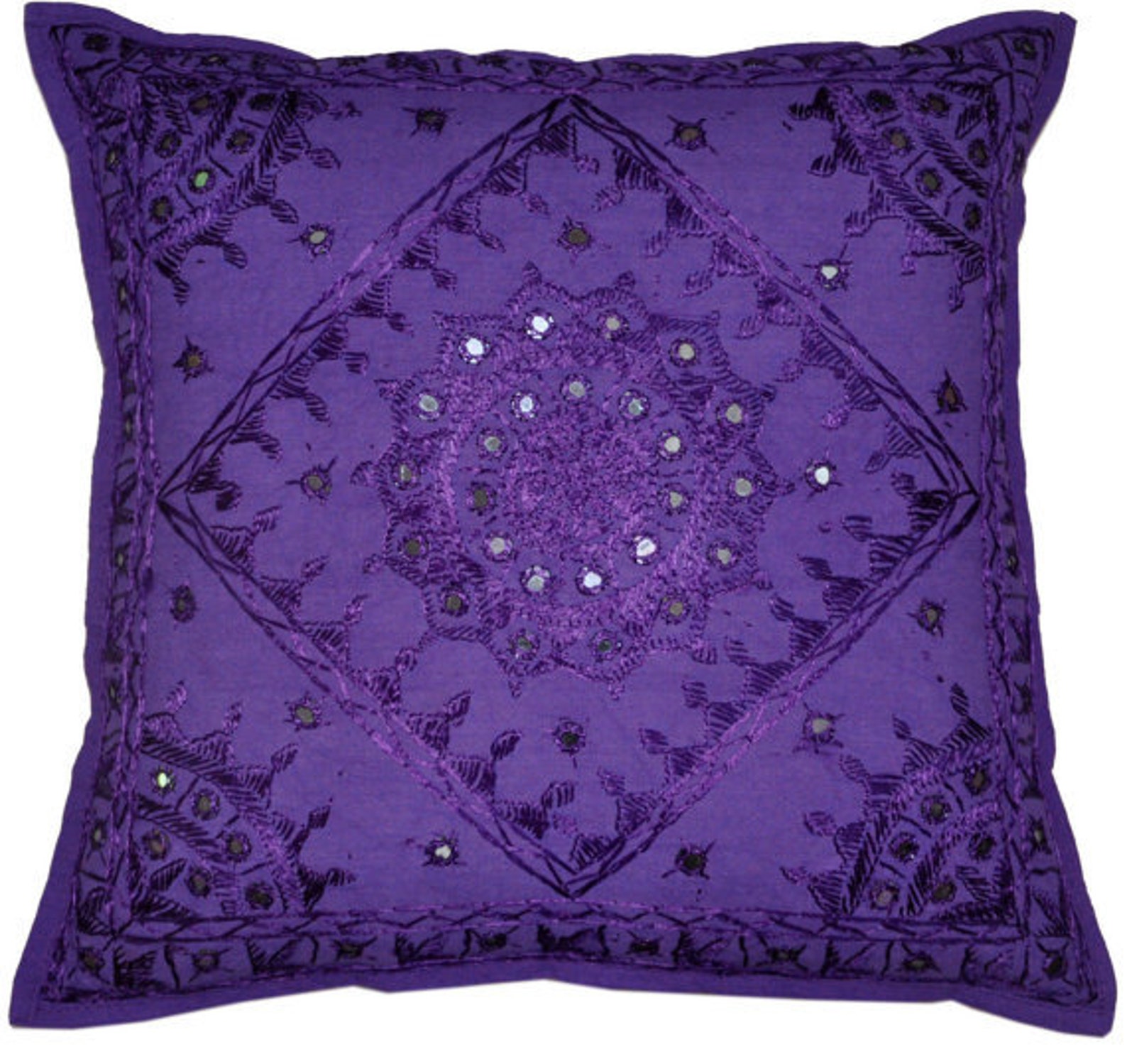 2 Pc Embroidered Mirror Work Cushion Covers Bohemian Purple Etsy
