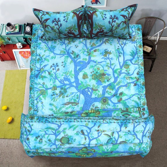 Blue Tree Of Life Bedding Set With Duvet Cover Queen Bedsheet Etsy