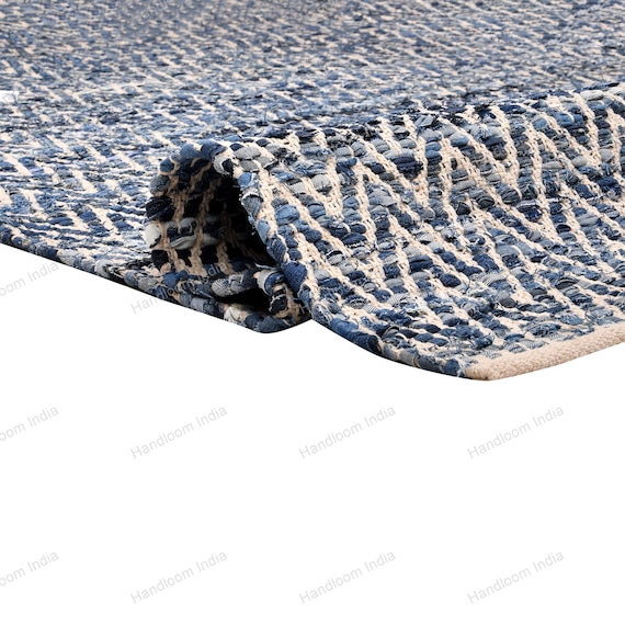 Hand Loomed Rug, Denim Tufted Rug, Woven Scandinavian Rug, Blue Braided Rug, Denim Rug, 5x7 Hand Knotted Rug for Living Area, Hallway Runner