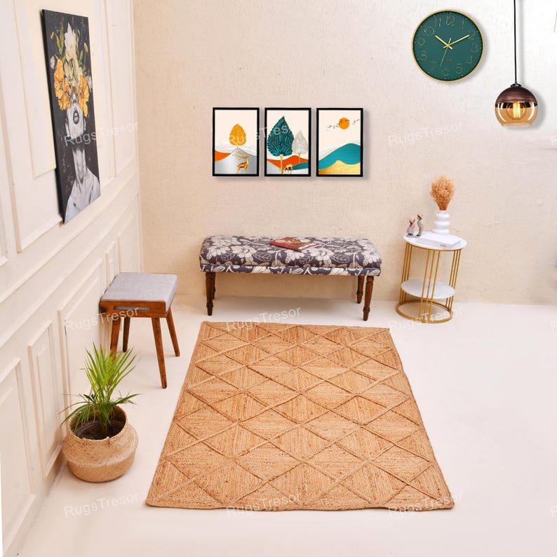 Square Box Pattern Jute Rug Seagrass Hall Runner Natural Fiber Carpet ...