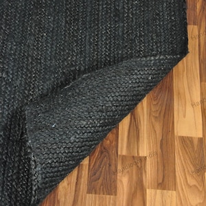 Square Area Rug, 4 X 4, 5 X 5, 6 X 6, 7 X 7, 8 X 8, 9 X 9, 10 X 10 Black Living Room Area Rug, Black Jute Carpet, Natural Fiber Rug