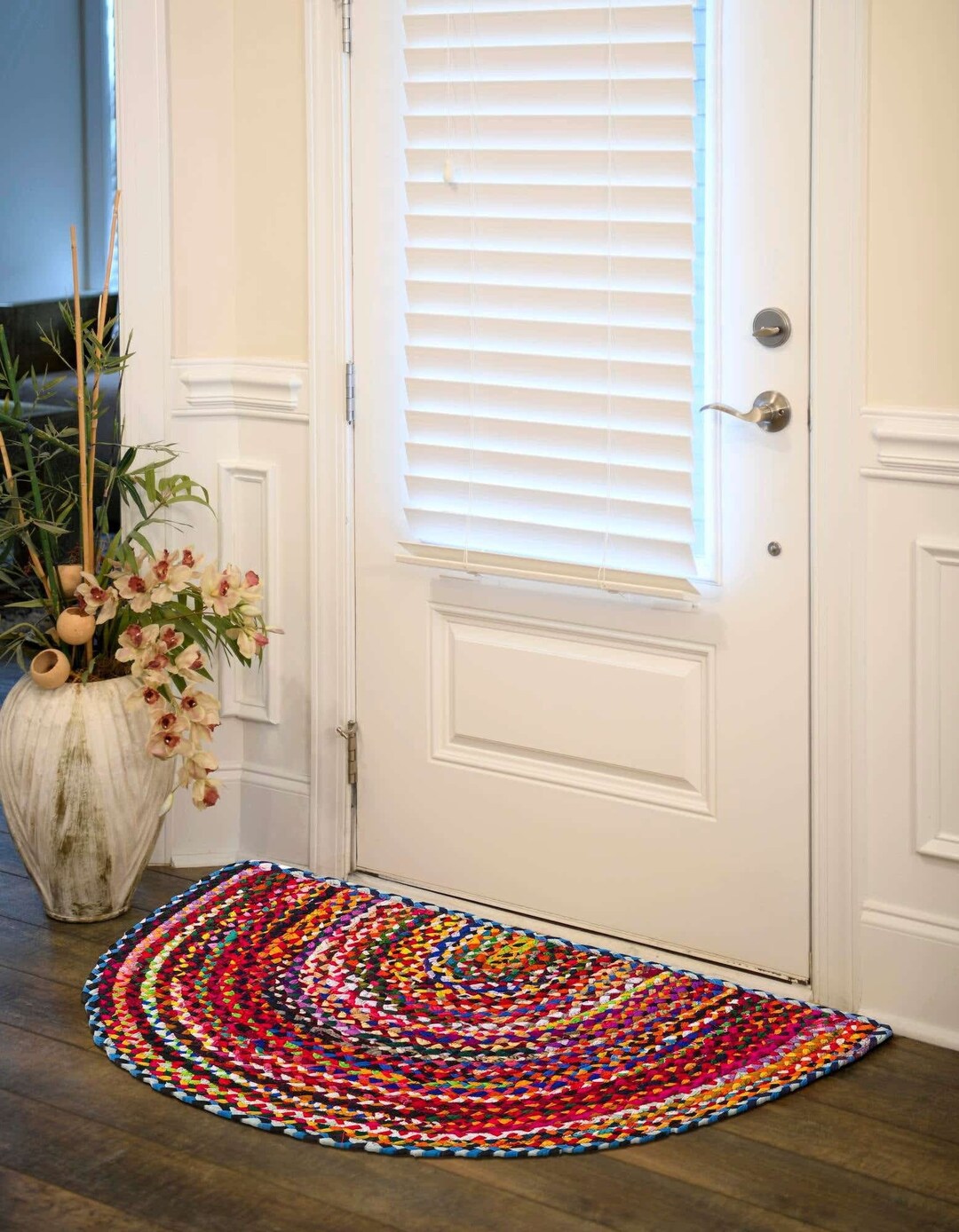 Soft Cotton Chindi Half Round Door Mats for Living Room, Multicolored