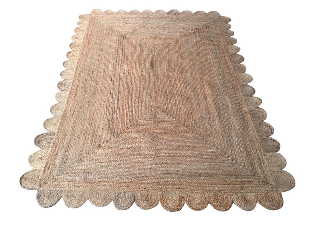 Scalloped Jute Rug 8x10, Jute Rugs for Living Room, Scalloped Jute Rug