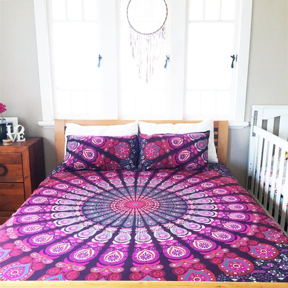 Lavender Mandala Duvet Cover Queen Cotton Bedding Set Indian Etsy