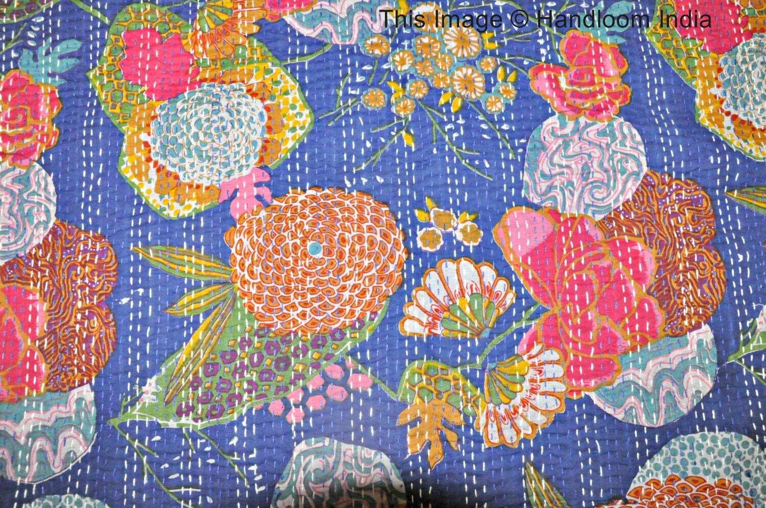 Navy Blue Kantha Quilt Extra Large Kantha Throw Indian Cotton Etsy