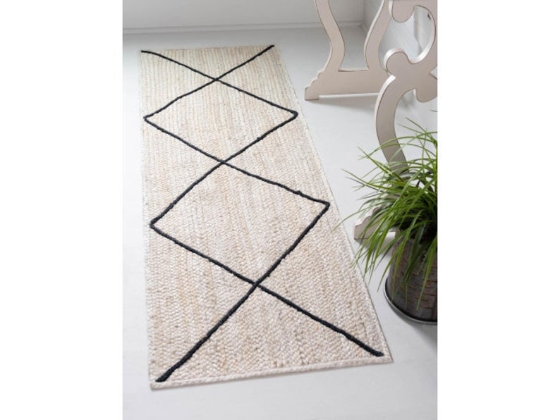 Braided White Navy Blue Indoor Area Rug Runner 3 X 10 Ft Hand Etsy