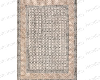 Washable Cotton Rug, Washable Rug for Living Room, Hand Block Print Rug, Kilim Rugs, Washable Carpet for Kitchen, Handwoven Cotton Rug