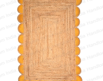 Scalloped Jute Rug, Scallop Rug Runner, Natural Jute Rug, Jute Scallop Rug, Custom Size Rug, Boho Decor Rug, Custom Rug, Seagrass Rug