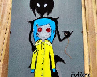 Coraline and the other Mother/ glass painting art/ gift/ wall decor / handmade