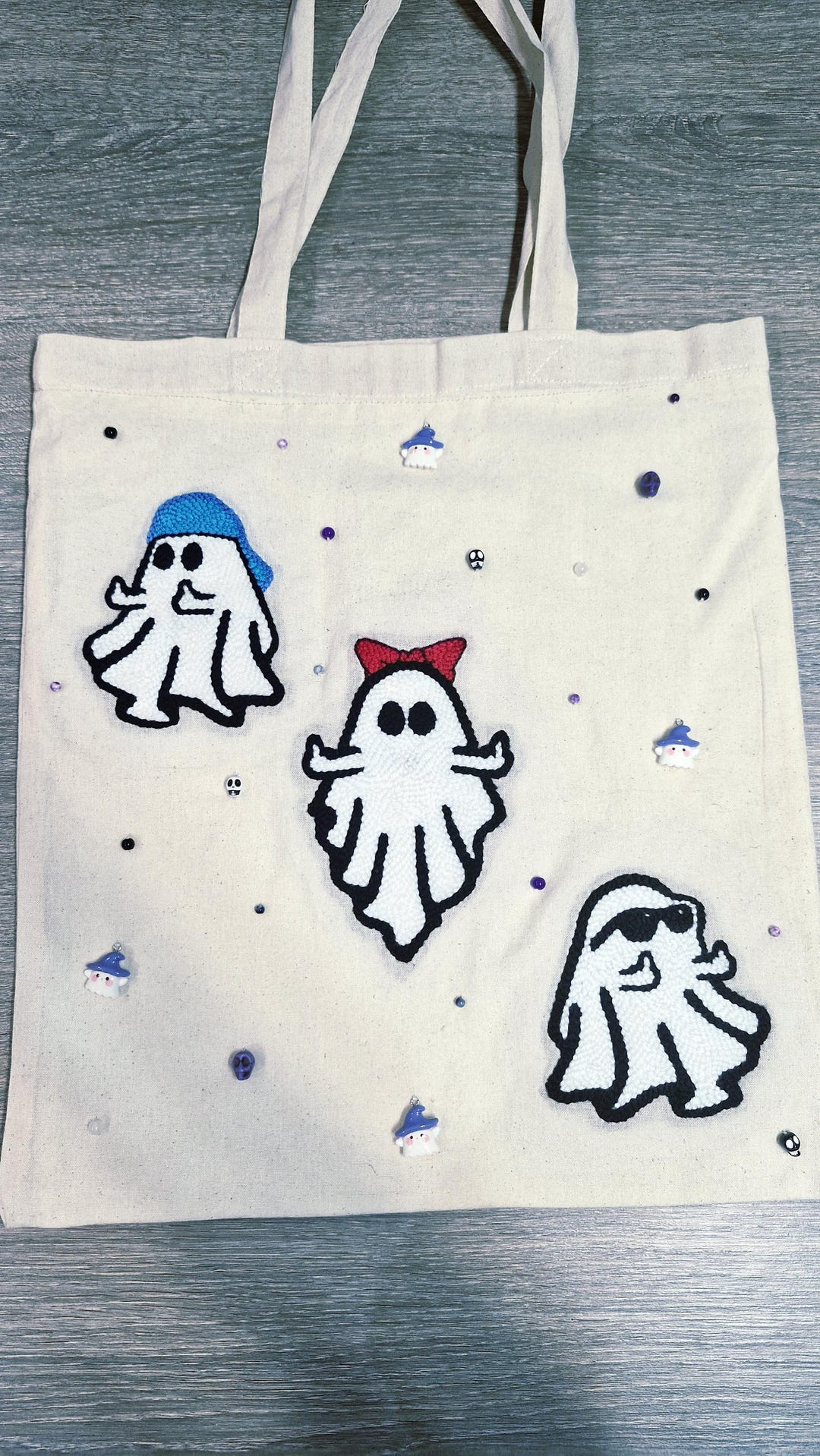Ghost Tote Bag – Handmade Punch Needle Cotton Tote With Beads & Acrylic ...
