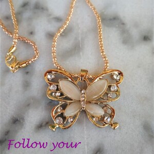 Rose-gold plated Pendant/ butterfly/ opal/ nature/ spring/ summer