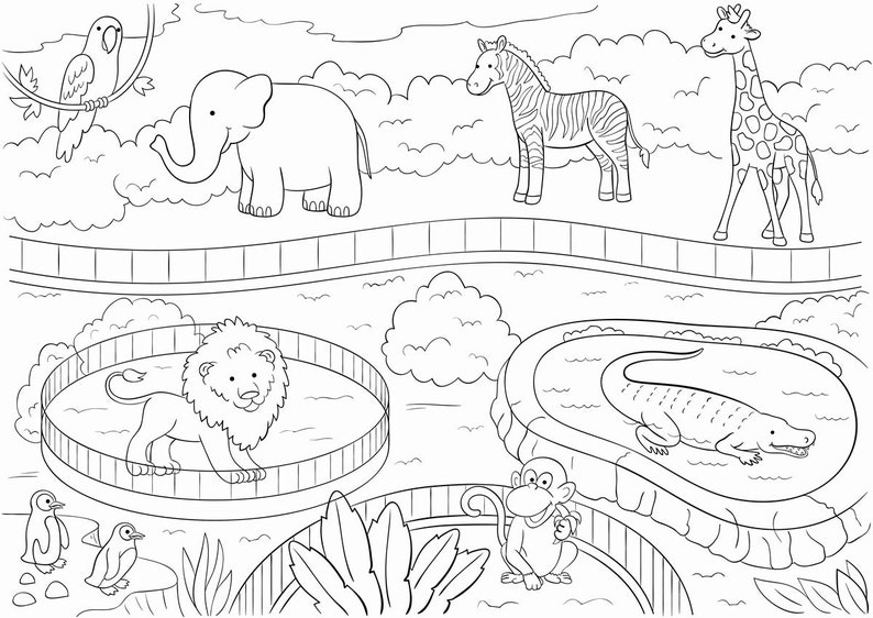 Zoo Animals Large Printable Coloring Poster for Kids - Etsy
