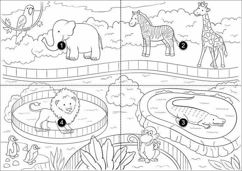 Download Zoo Animals Large Printable Coloring Poster For Kids | Etsy