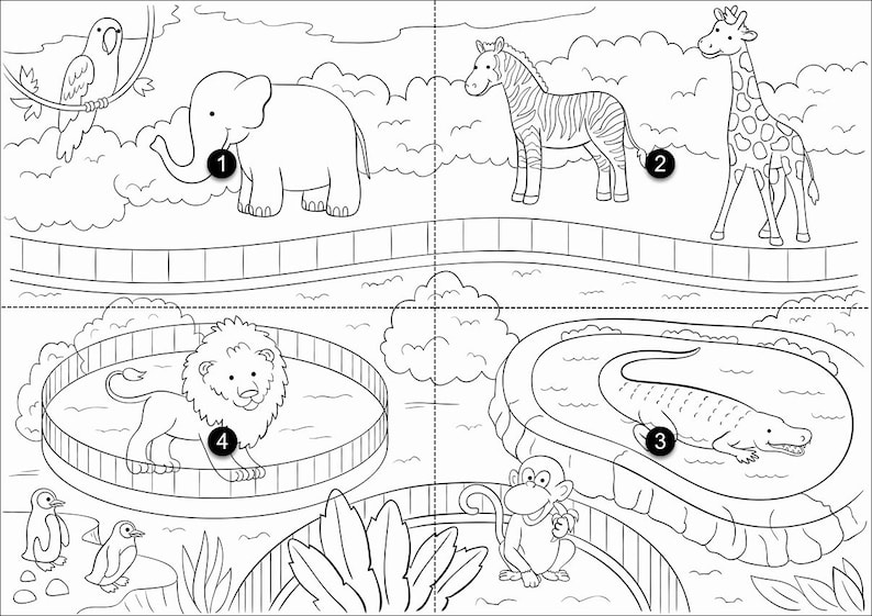 Download Zoo Animals Large Printable Coloring Poster For Kids | Etsy