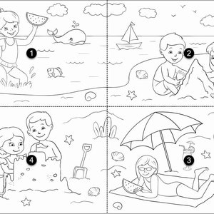 Printable Coloring page Spacial Summer Price Summer at the Beach 4 Parts Instant Download A2/A4 Printable Coloring Page image 2