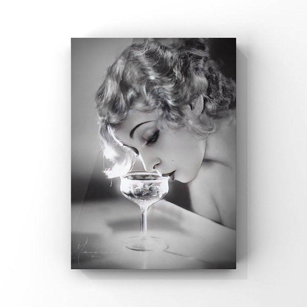 Vintage 1920s Flapper Sipping Champagne Photo, Manassé Studio, Roaring 20s Era Classic Glamour Photograph, Art Deco Wall Art Print