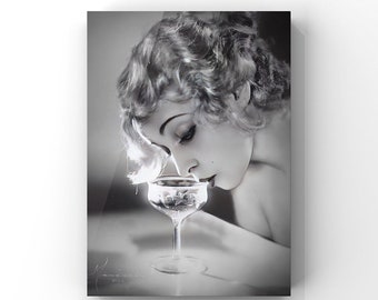 Vintage 1920s Flapper Sipping Champagne Photo, Manassé Studio, Roaring 20s Era Classic Glamour Photograph, Art Deco Wall Art Print