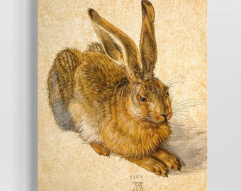 Arte de la pared del conejo, Una liebre joven, Albrecht Durer 1502 Impresión de arte antiguo, Decoración de la pared de la Academia oscura, Reimpresión de pintura de animales del Renacimiento del Norte