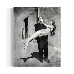 Frankenstein & Mermaid, Glenn Strange and Ann Blyth Print, Vintage Photograph Gothic Wall Decor Mermaid Pin Up Hollywood Glamour Poster 2RD